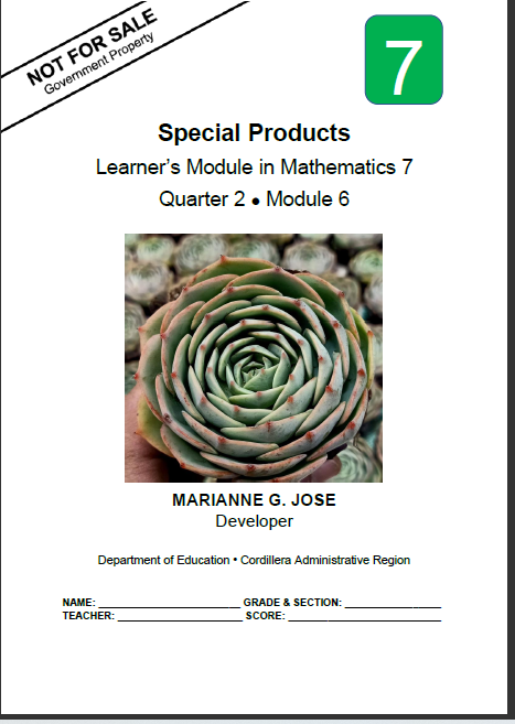 Mathematics7_Quarter 2_Special  Products